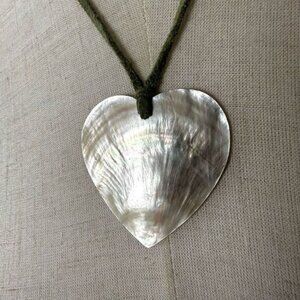 abalone heart pendant necklace on green cord